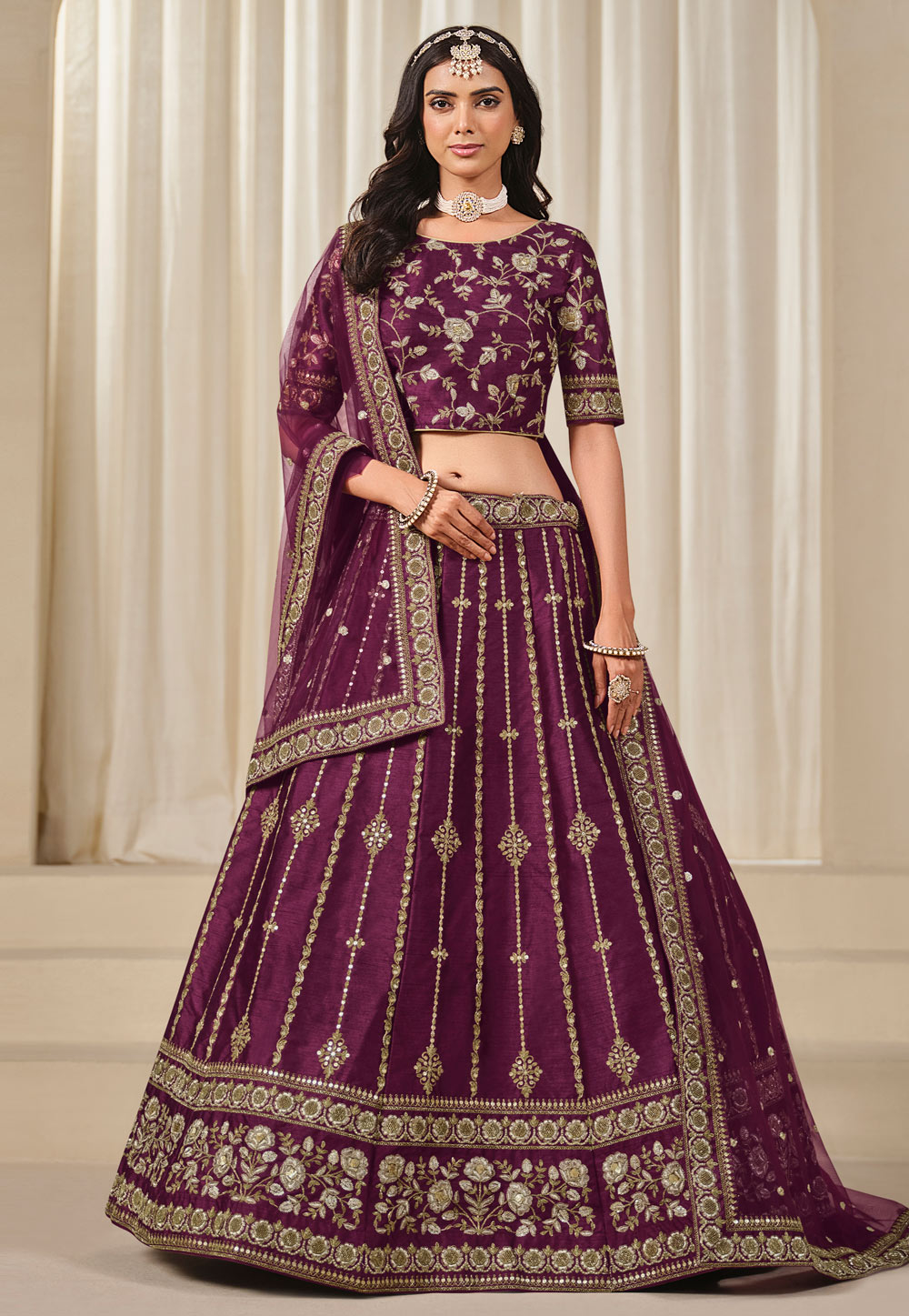 Wine Art Silk Lehenga Choli 312225