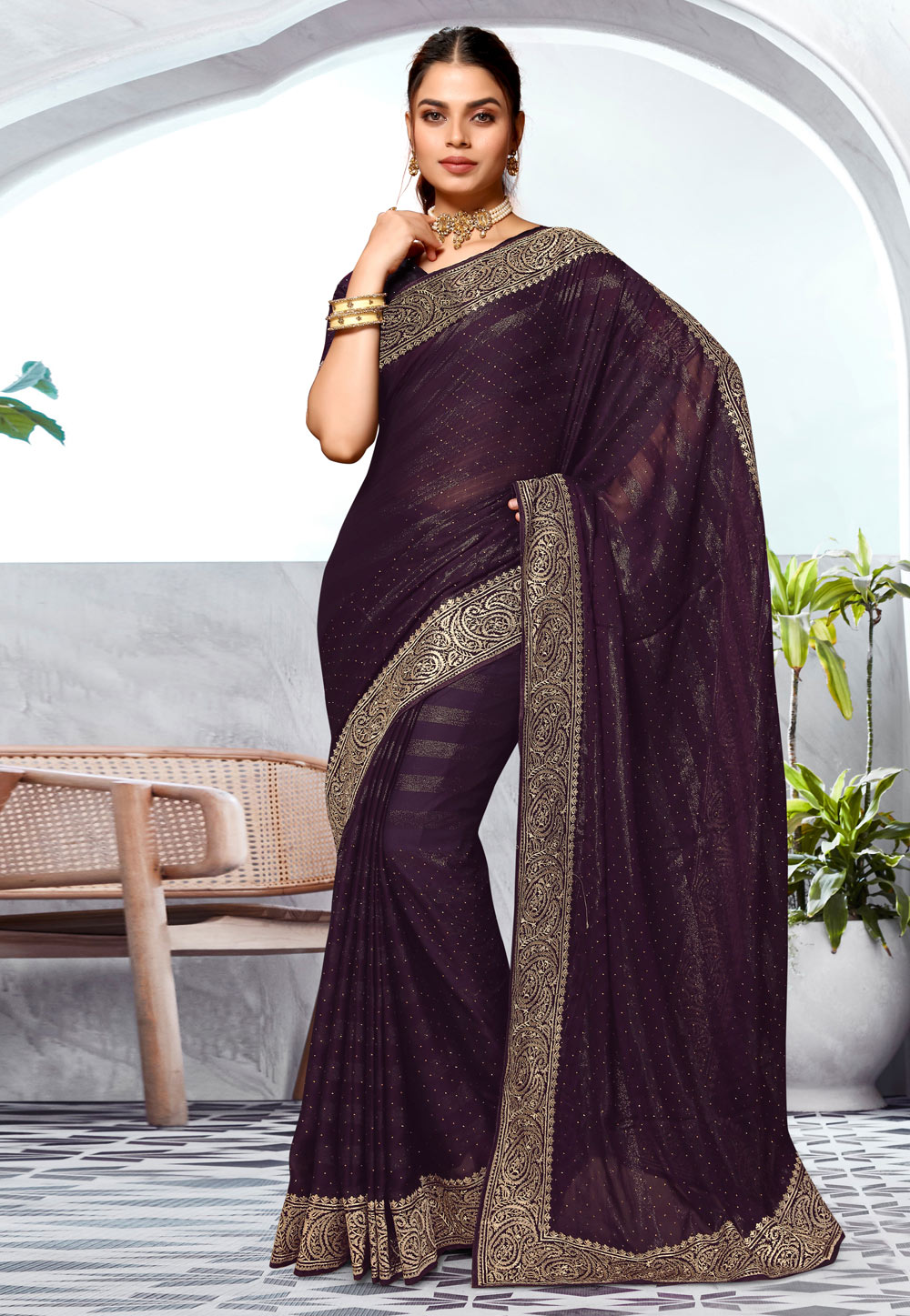 Wine Art Silk Saree With Blouse 285675