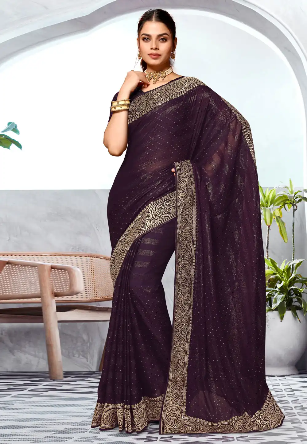 Wine Art Silk Saree With Blouse 285675