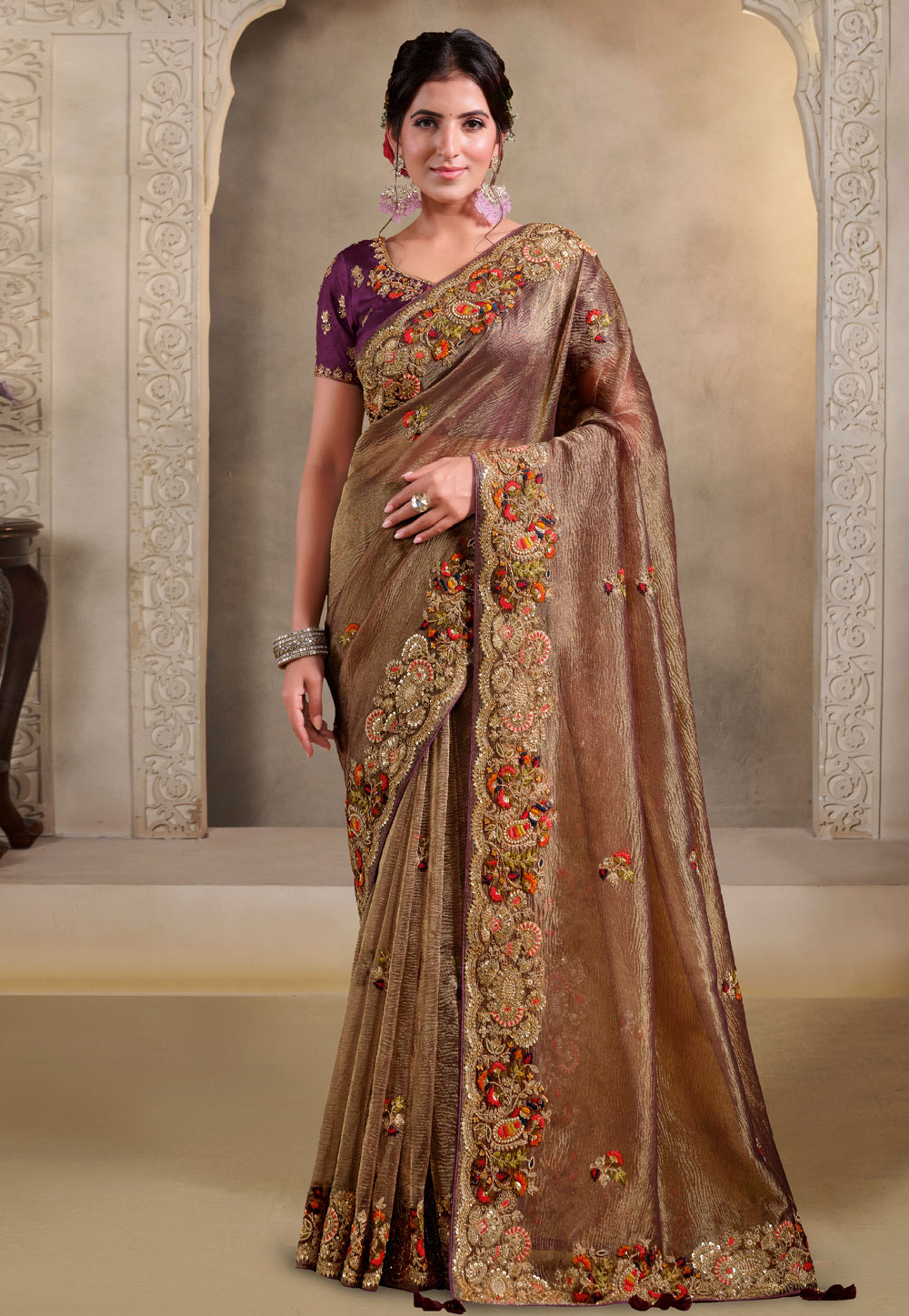 Wine Banarasi Saree 318973