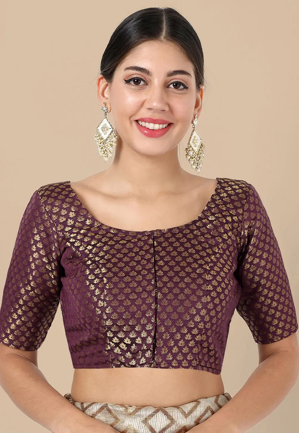 Wine Banarasi Silk Readymade Blouse 333210