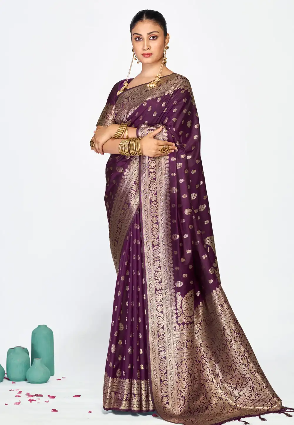 Wine Banarasi Silk Saree 320453