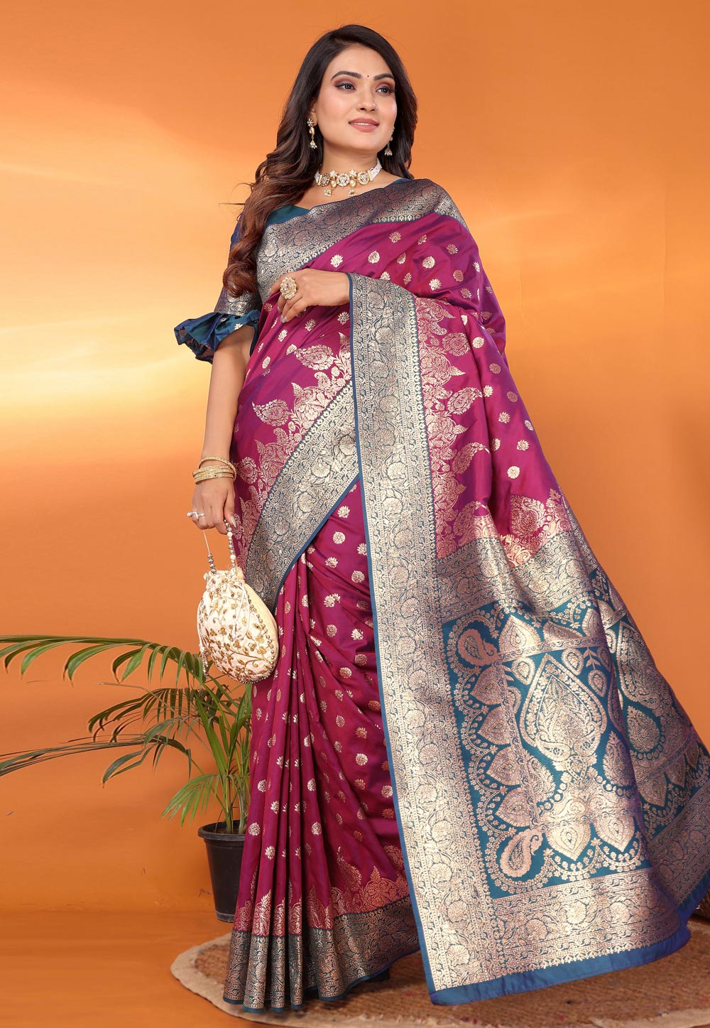 Wine Banarasi Silk Saree 321040