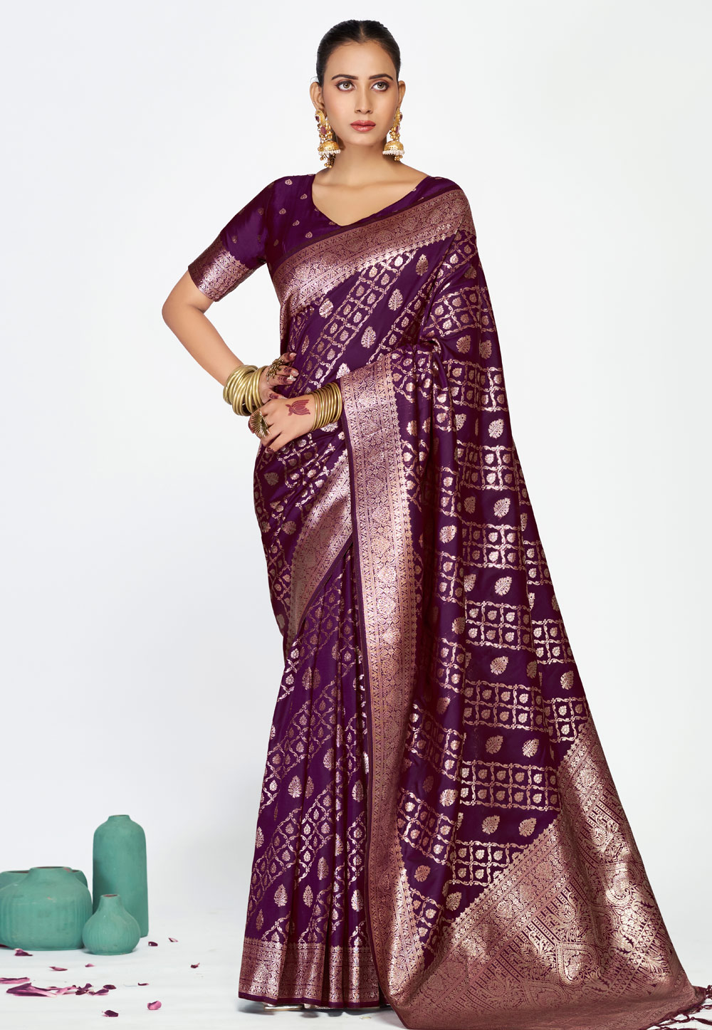 Wine Banarasi Silk Saree 320460