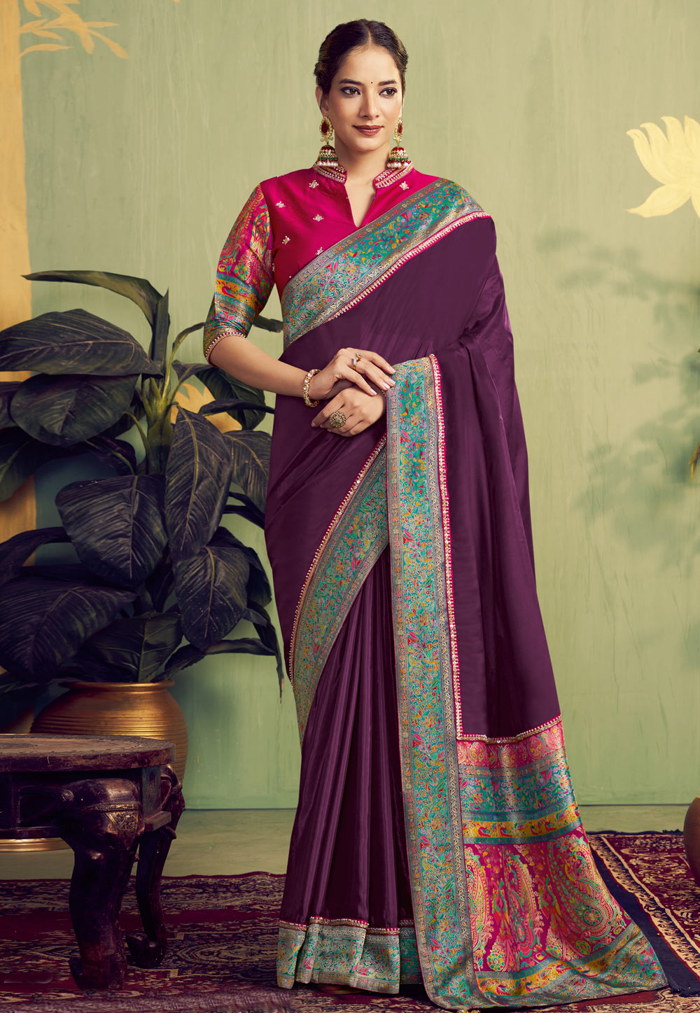 Wine Banarasi Silk Saree 319874