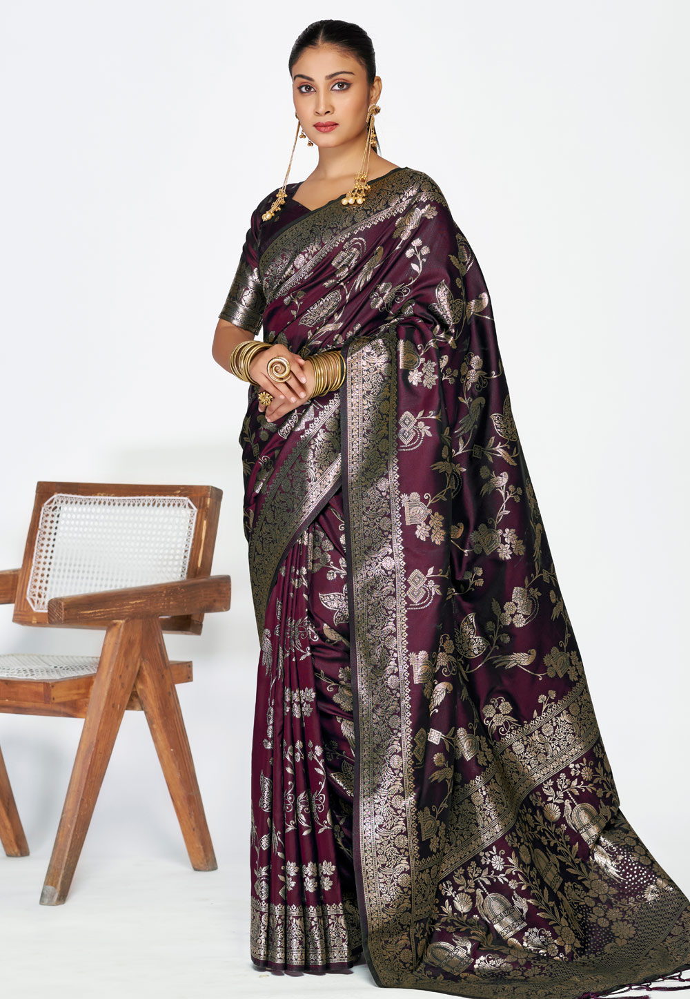 Wine Banarasi Silk Saree 320465