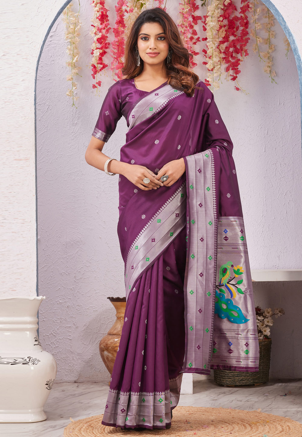 Wine Banarasi Silk Saree 325261