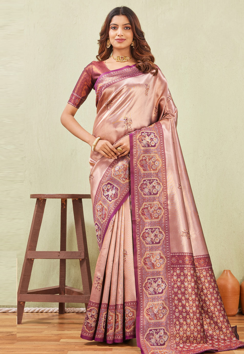 Wine Banarasi Silk Saree With Blouse 325254