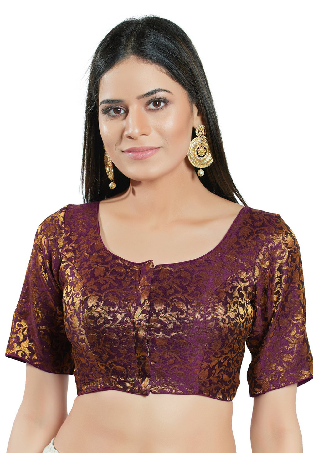 Wine Brocade Readymade Blouse 278401