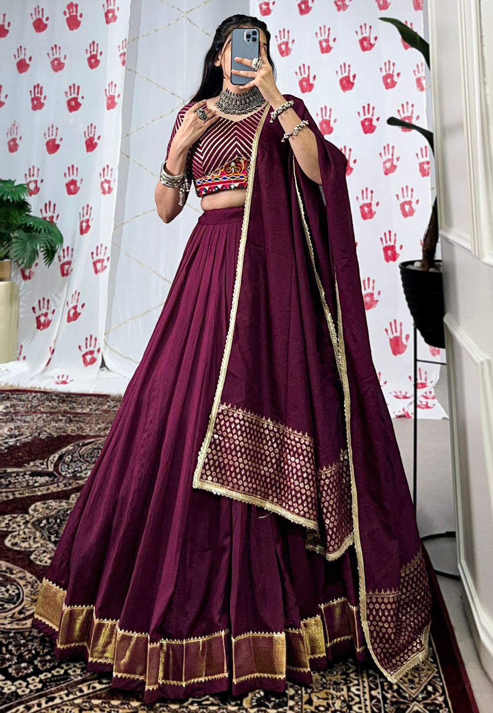 Wine Chanderi Navratri Chaniya Choli 312735
