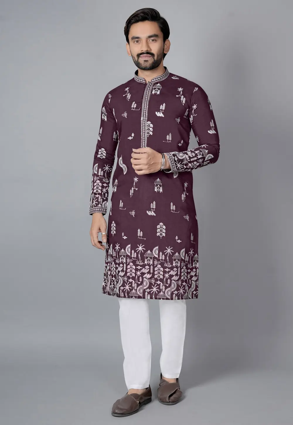 Wine Chanderi Silk Kurta Pajama 333379
