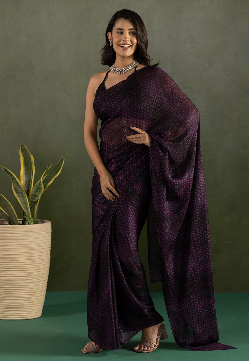Wine Chiffon Lehenga Saree 311564