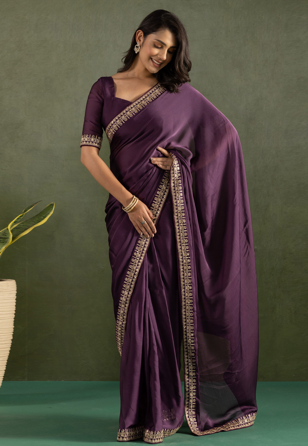 Wine Chiffon Lehenga Saree 311580
