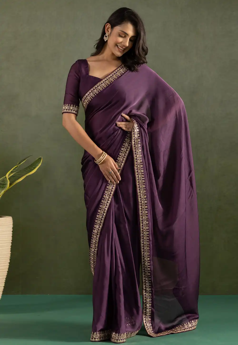 Wine Chiffon Lehenga Saree 311580