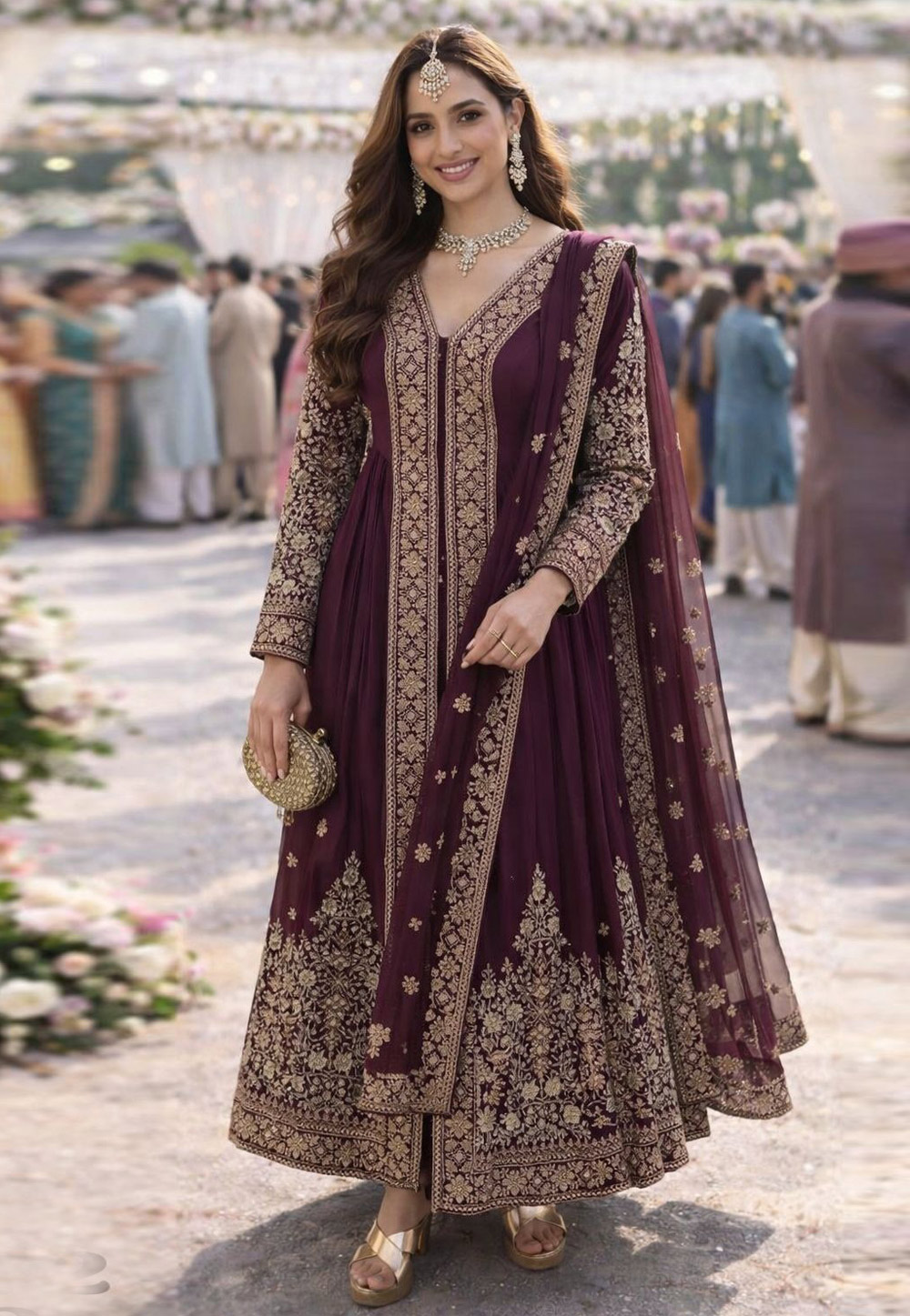 Wine Chinon Anarkali Suit 324917