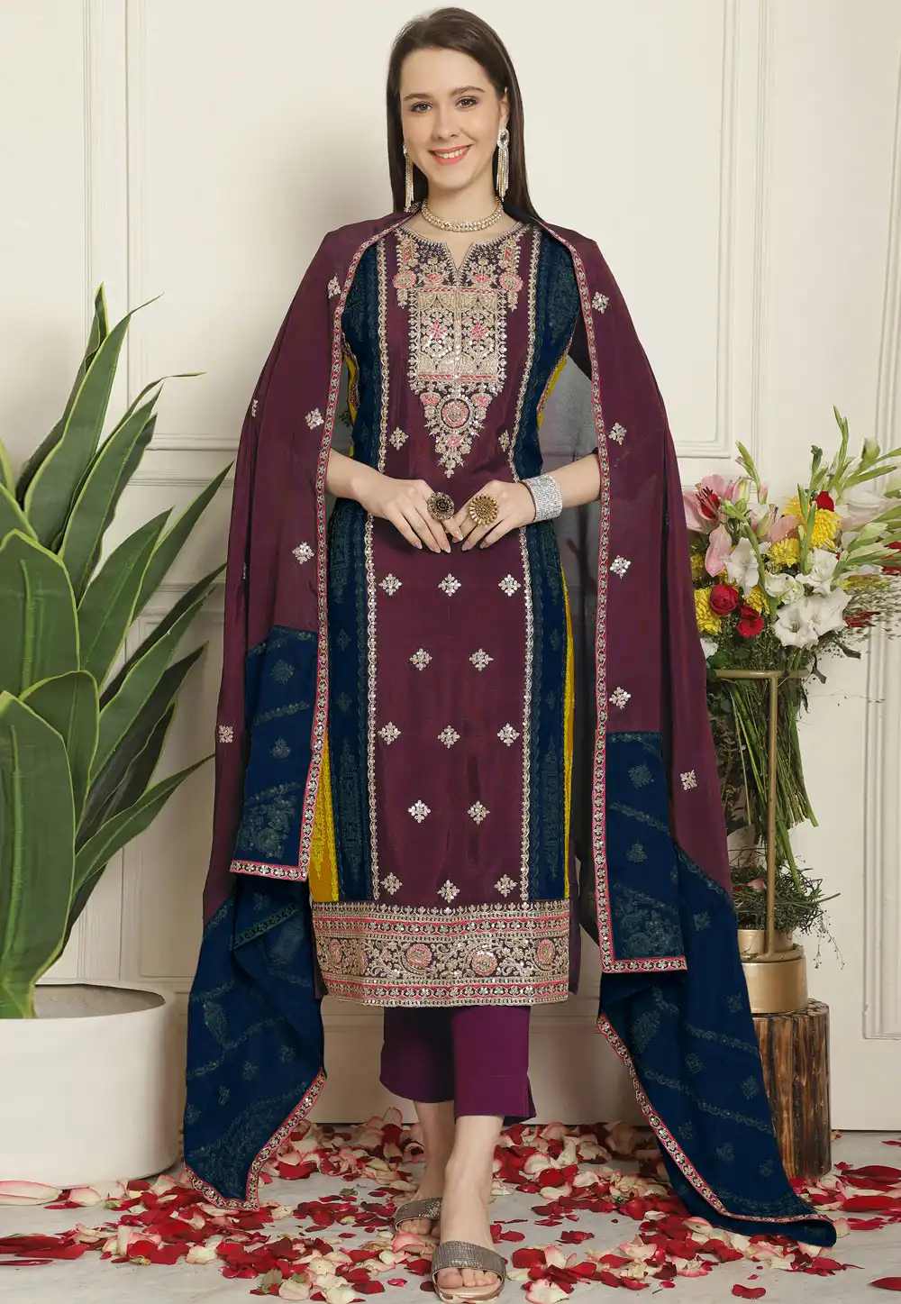 Wine Chinon Chiffon Pakistani Suit 309742