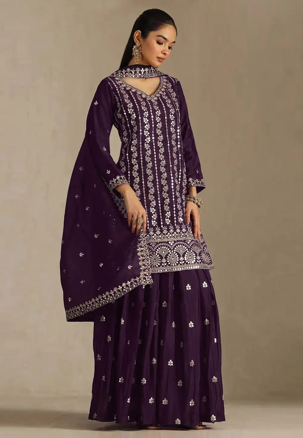 Wine Chinon Embroidered Palazzo Suit 330373