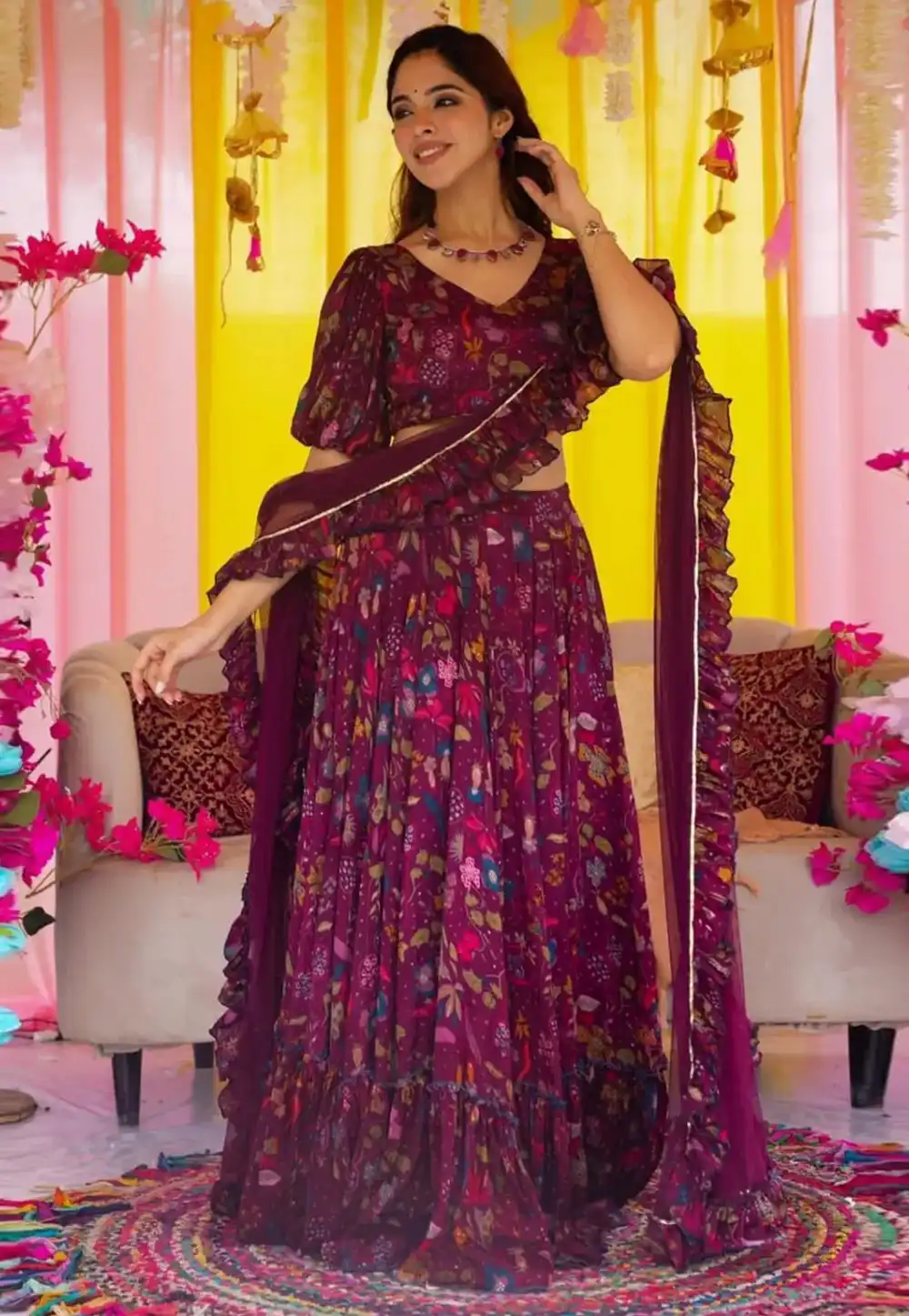 Wine Chinon Floral Lehenga choli 315080