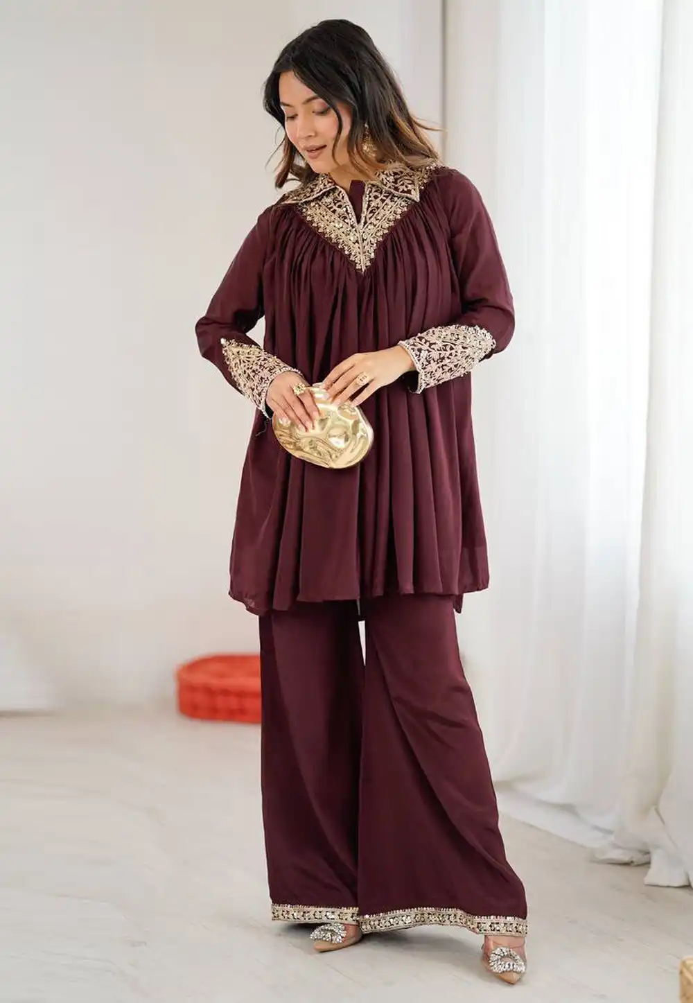 Wine Chinon Kurta Set With Palazzo 329996