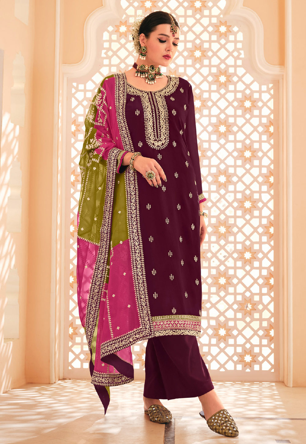 Wine Chinon Pakistani Suit 282891