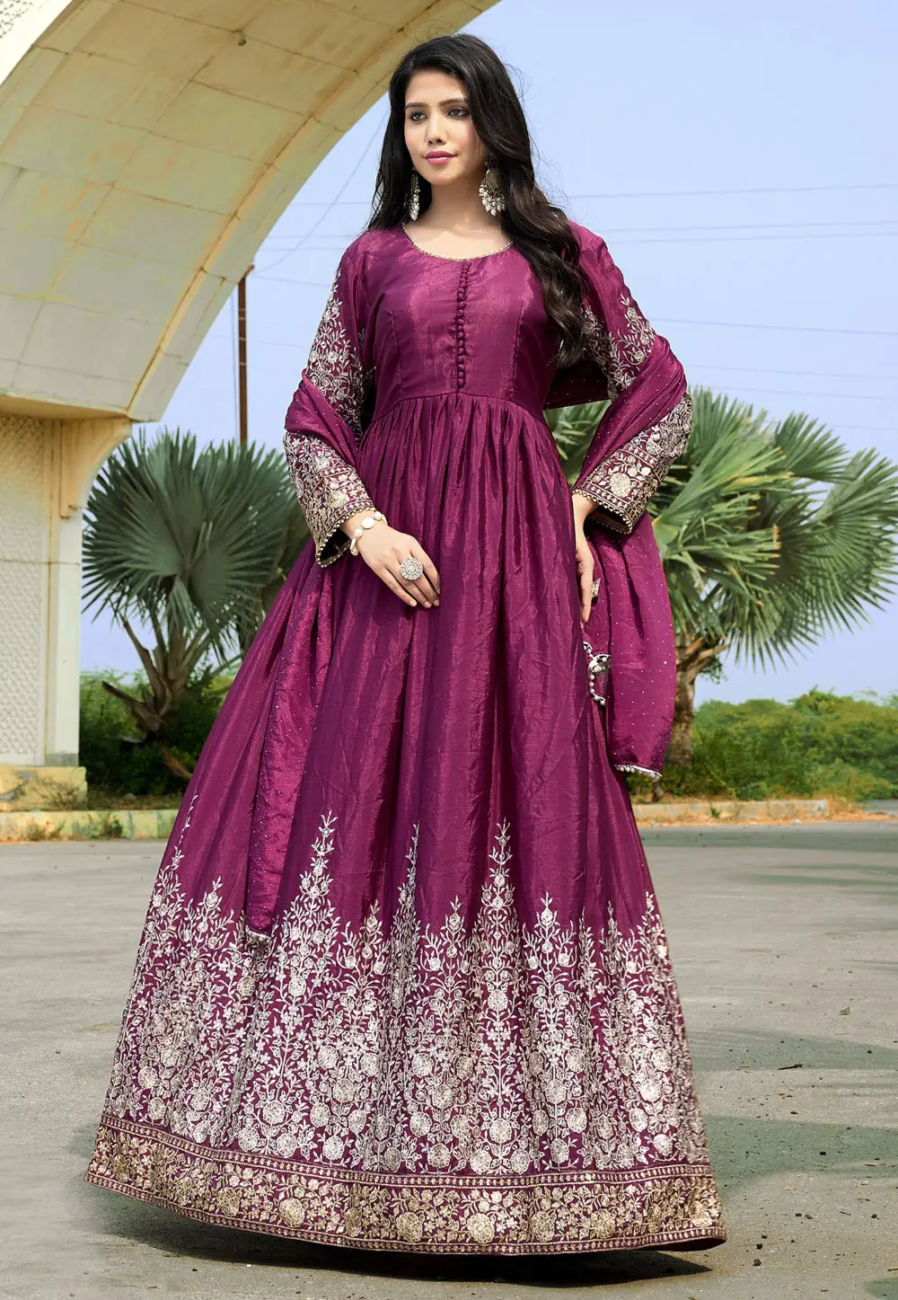 Wine Chinon Readymade Anarkali Suit 333419
