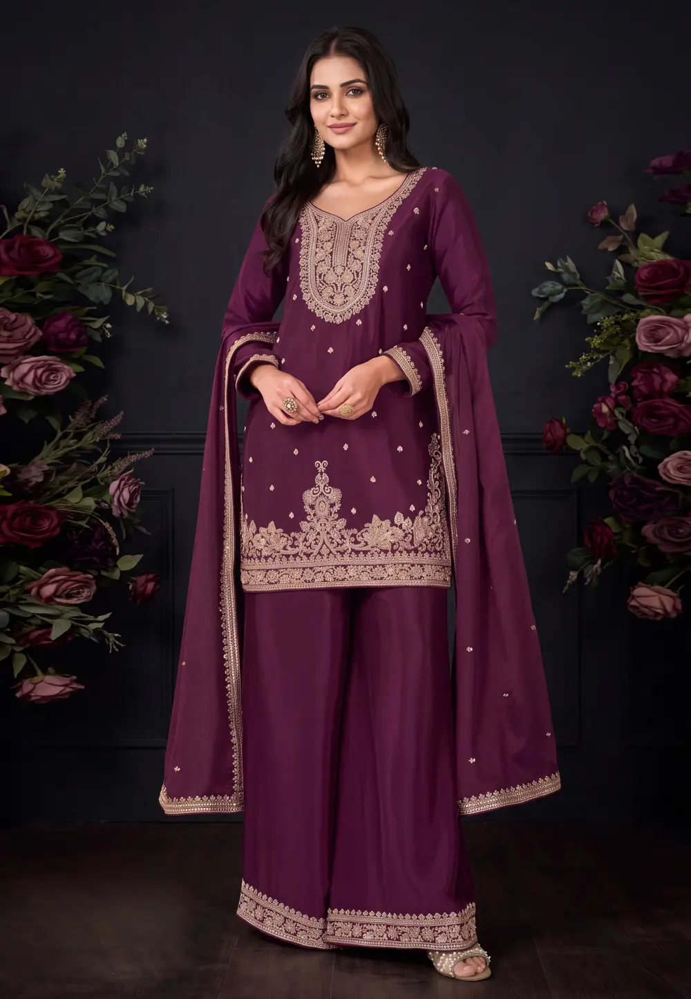 Wine Chinon Readymade Palazzo Suit 337256