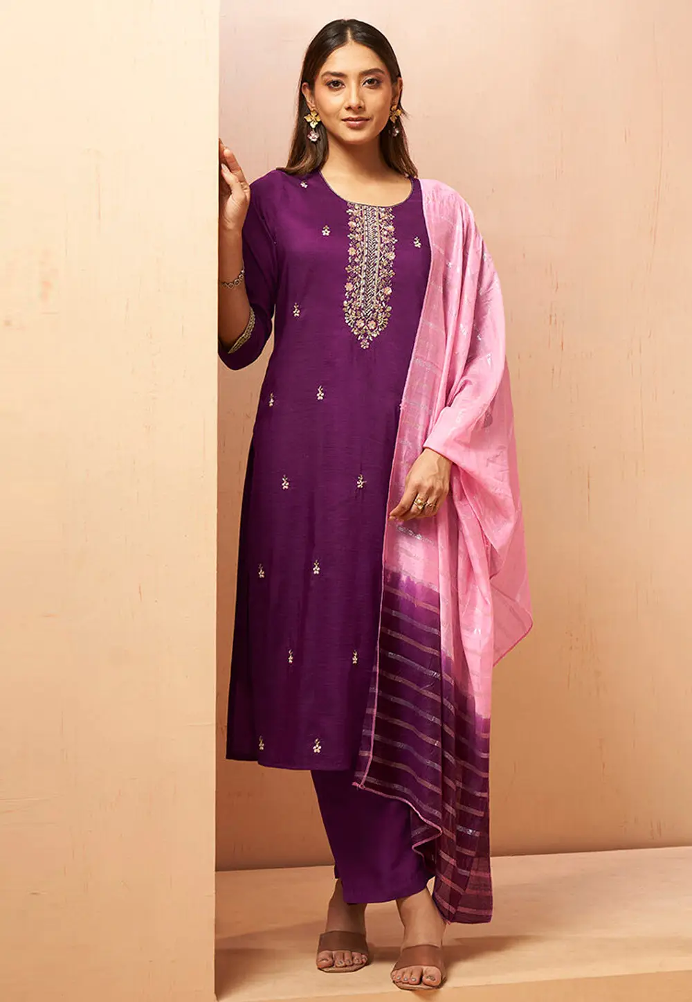 Wine Chinon Readymade Pant Style Suit 334219