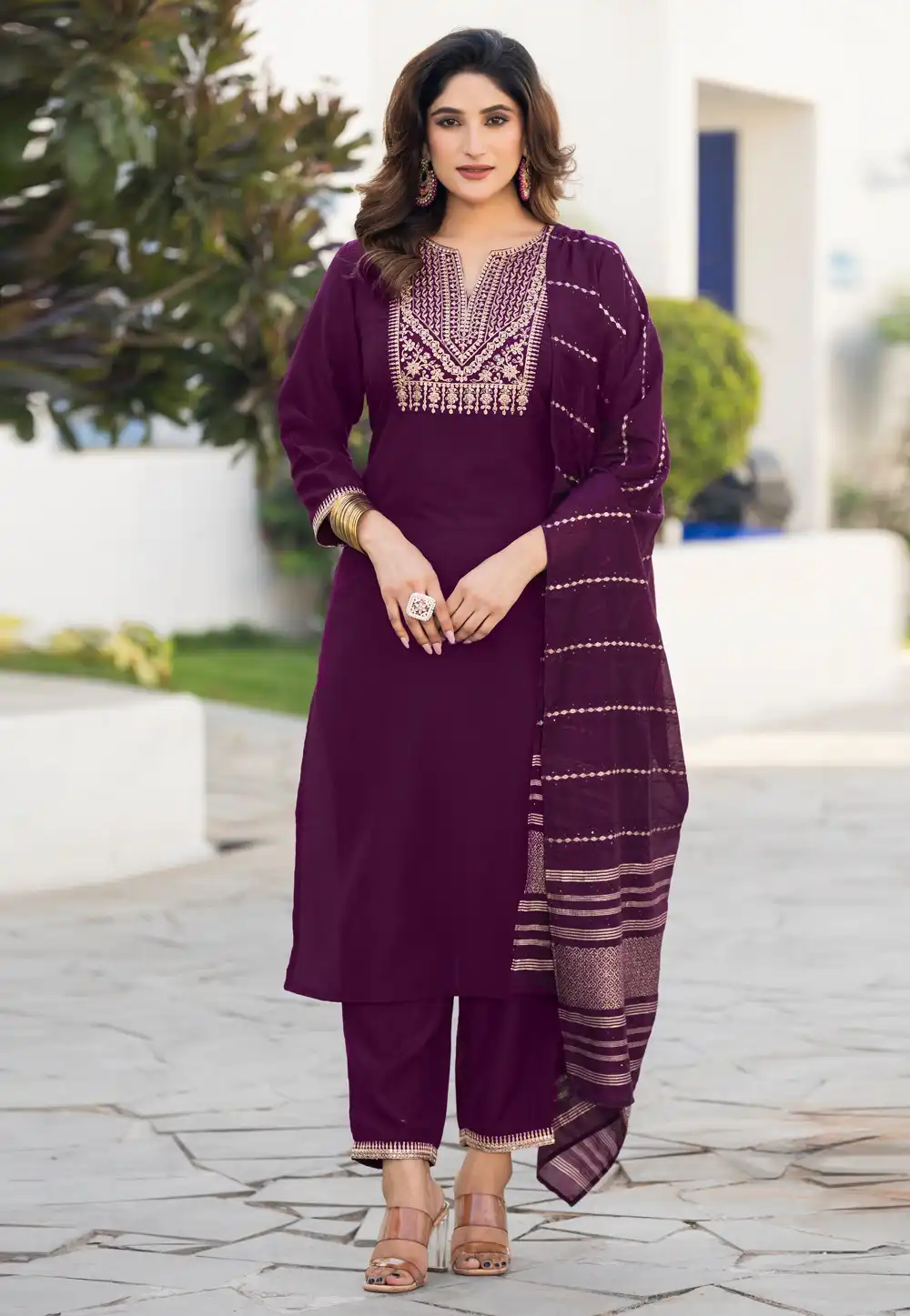 Wine Chinon Readymade Pant Style Suit 321849