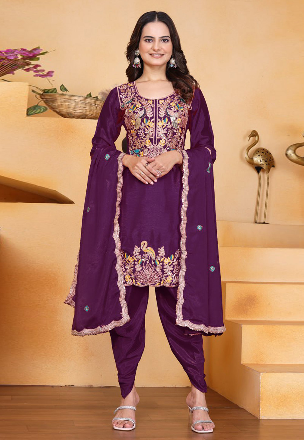 Wine Chinon Readymade Patiala Suit 318292