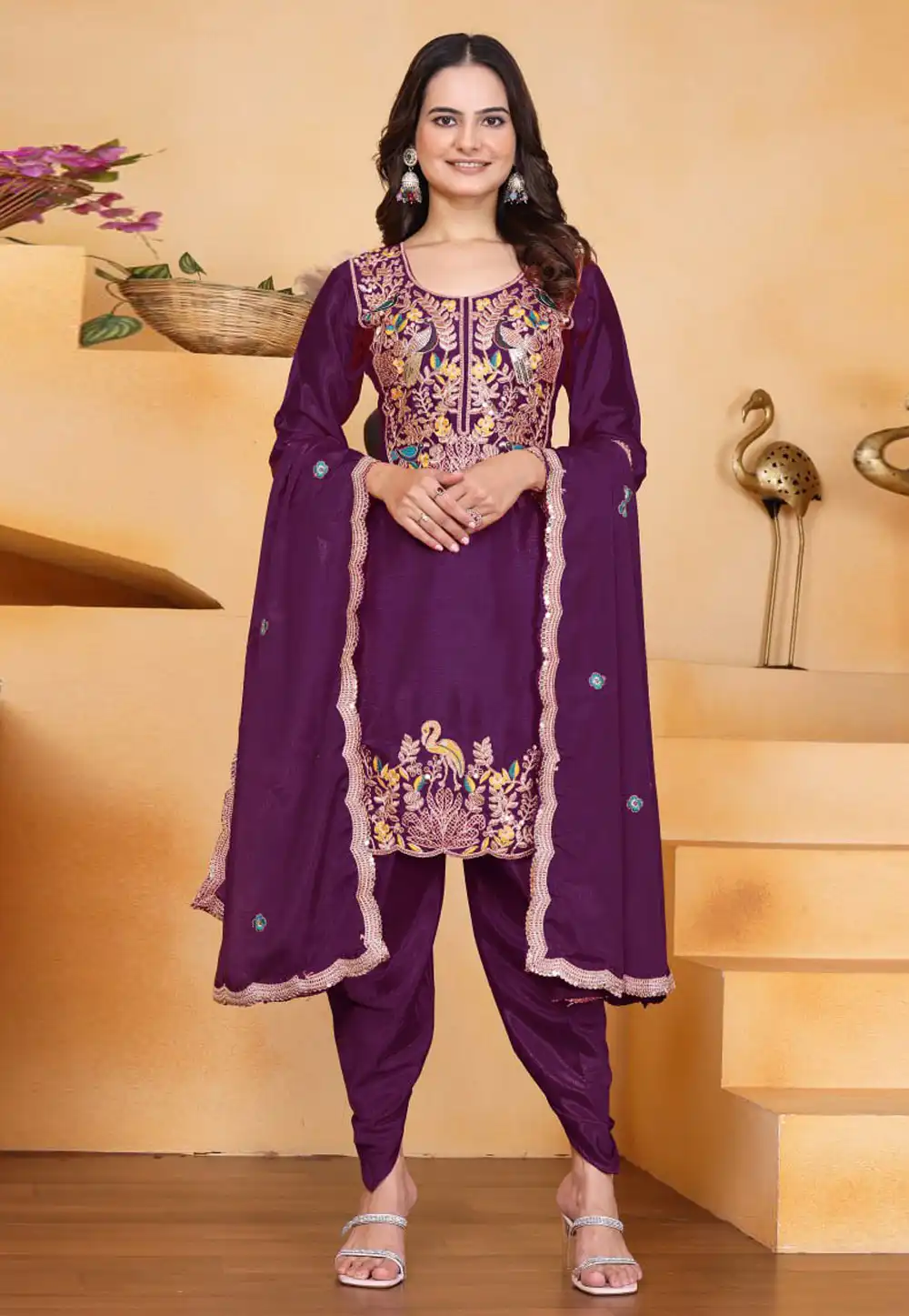 Wine Chinon Readymade Patiala Suit 318292