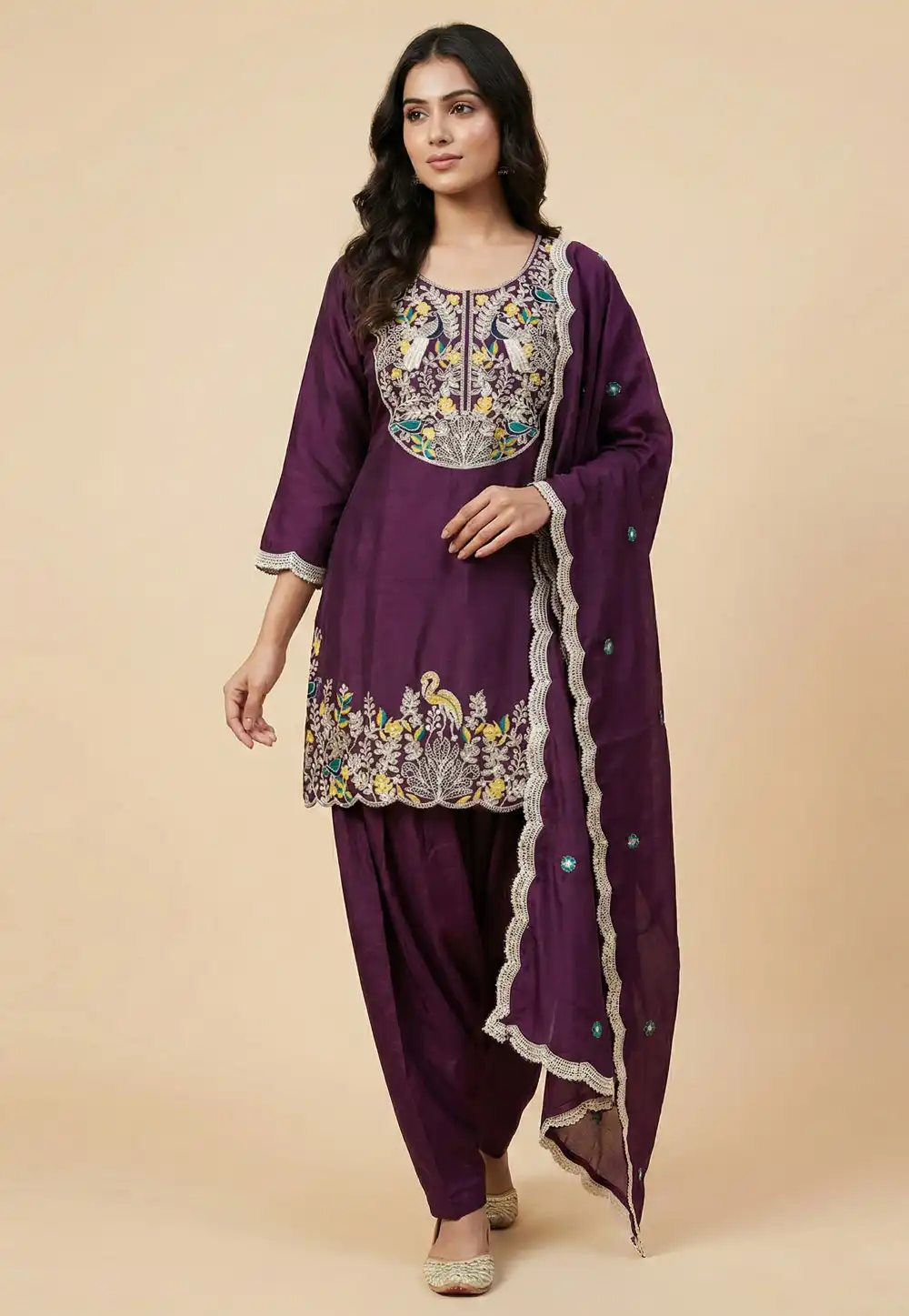 Wine Chinon Readymade Patiala Suit 323891
