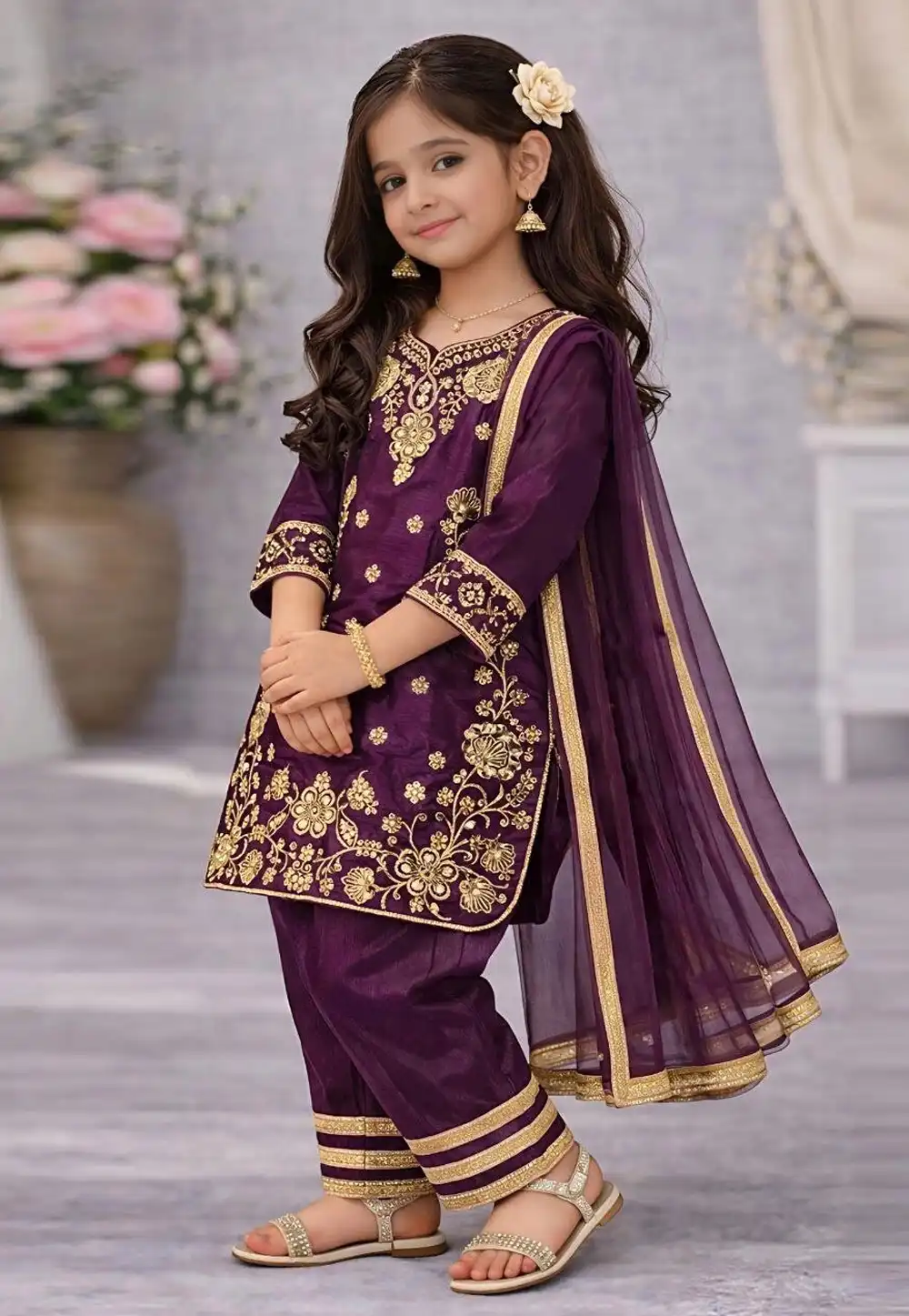 Wine Chinon Silk Kids Pant Style Suit 329912