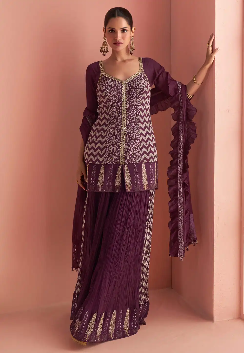 Wine Chinon Silk Palazzo Suit 327988