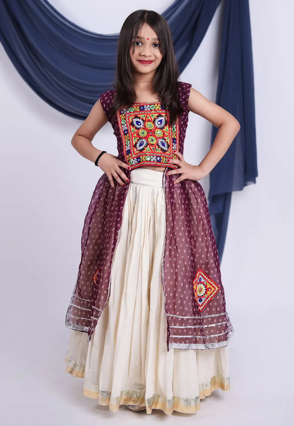 Wine Cotton Girls Navratri Lehenga Choli 335688