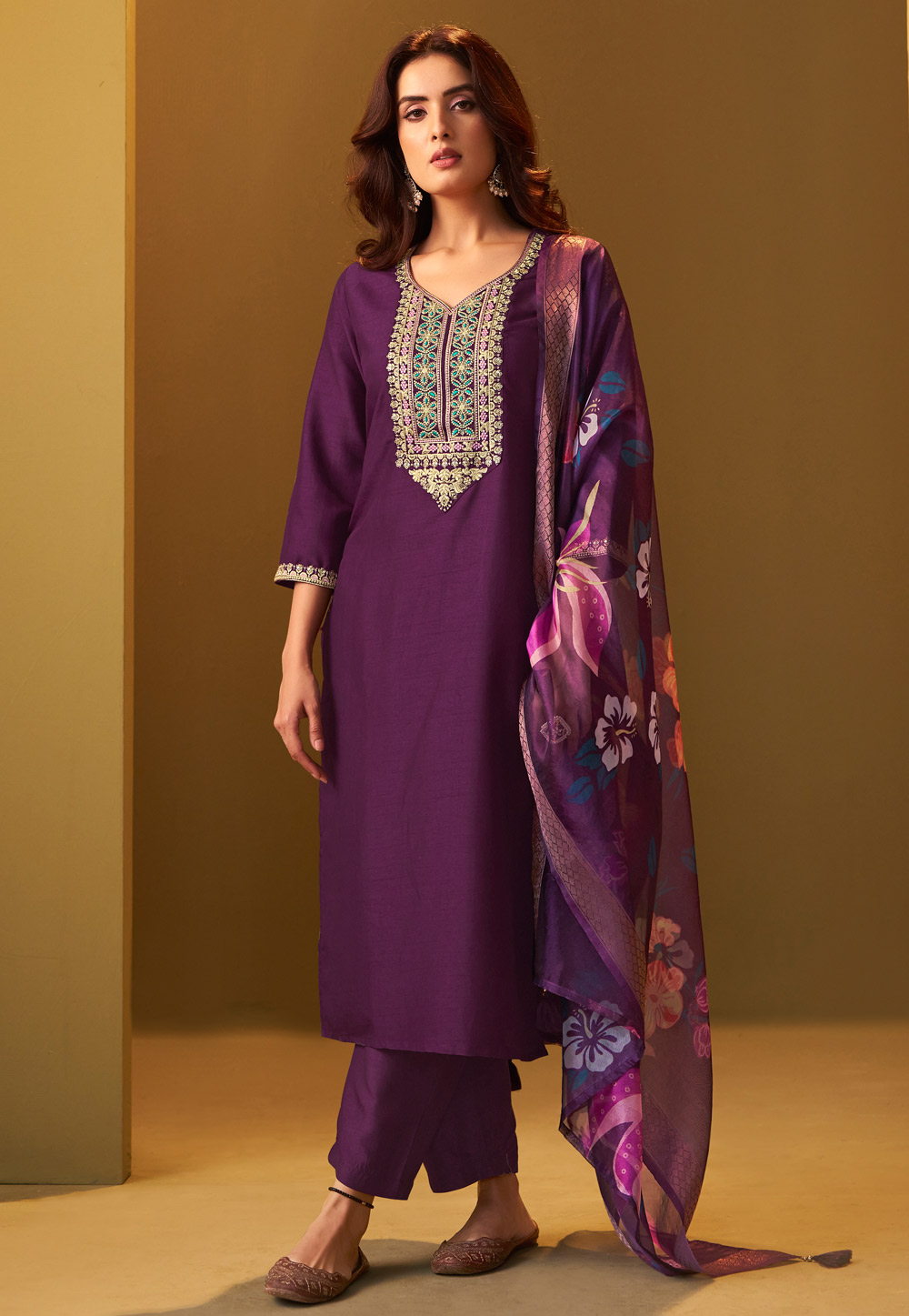 Wine Cotton Readymade Pakistani Suit 321829