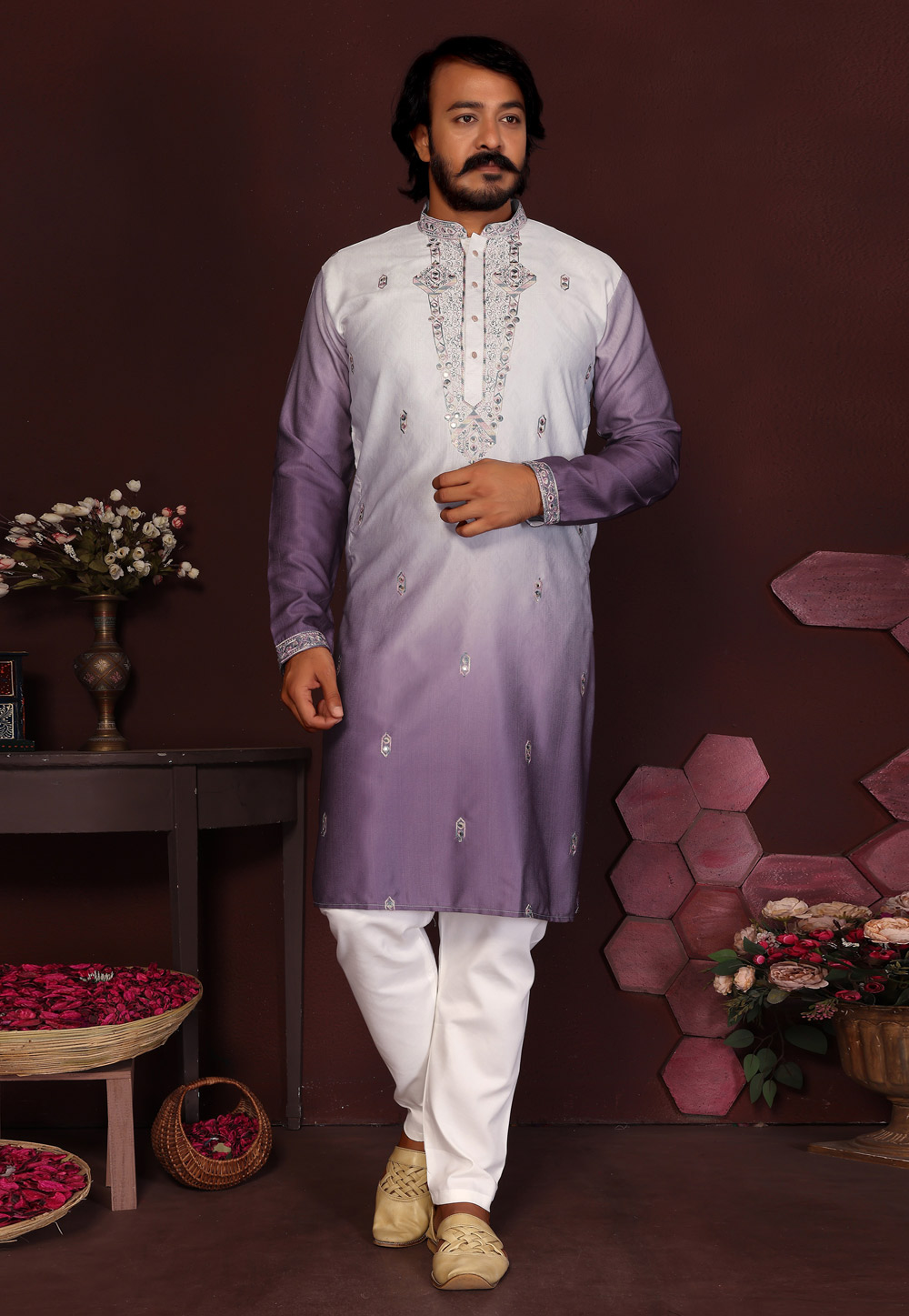 Wine Cotton Silk Kurta Pajama 321013