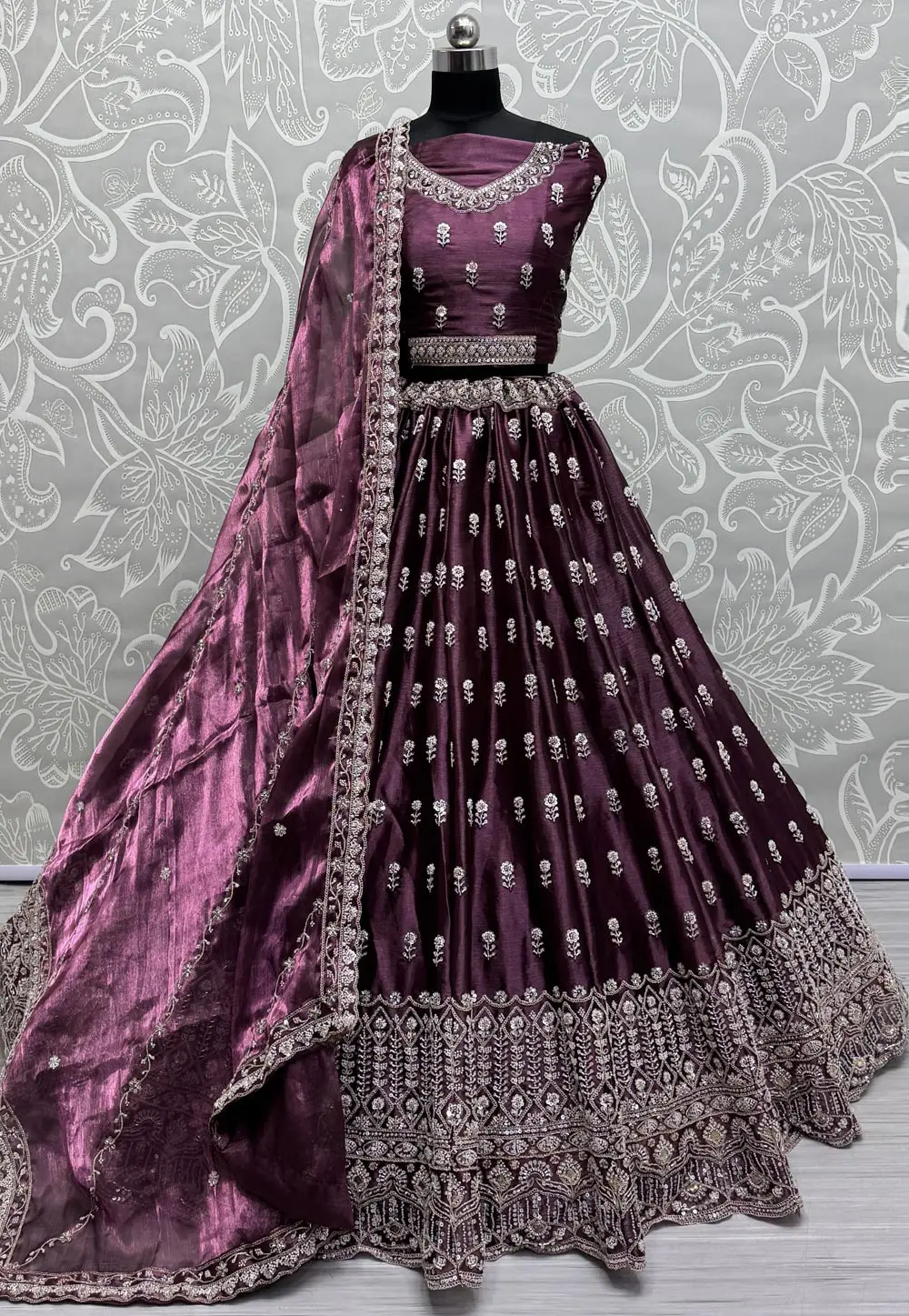 Wine Cotton Silk Wedding Lehenga Choli 299751