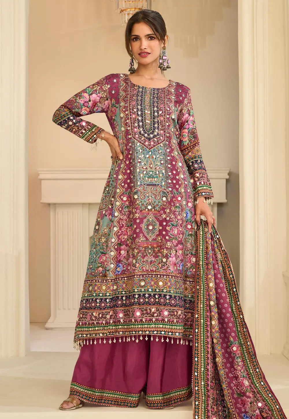 Wine Crepe Pakistani Suit 336676