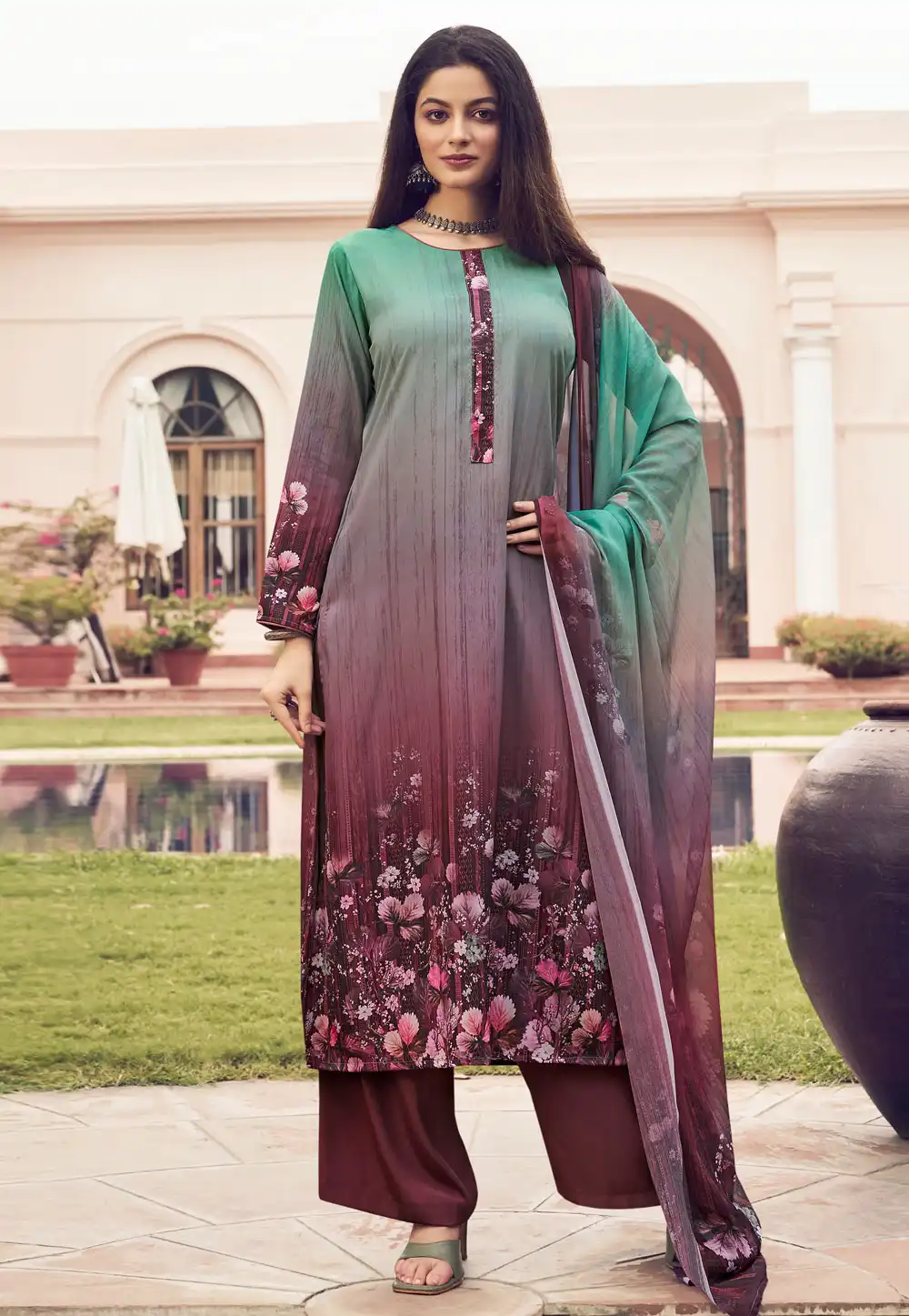 Wine Crepe Pakistani Suit 315437