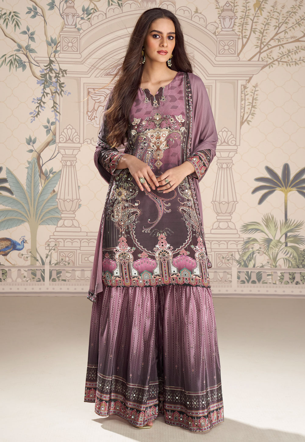 Wine Crepe Silk Gharara Suit 319360