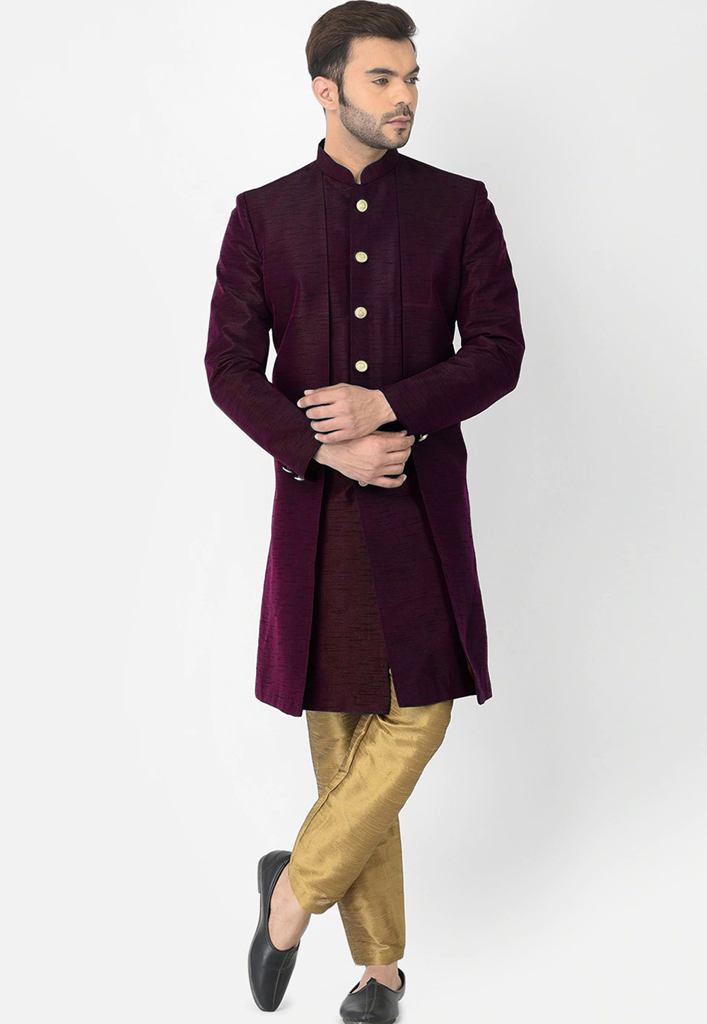 Wine Dupion Silk Indo Western Suit 279710