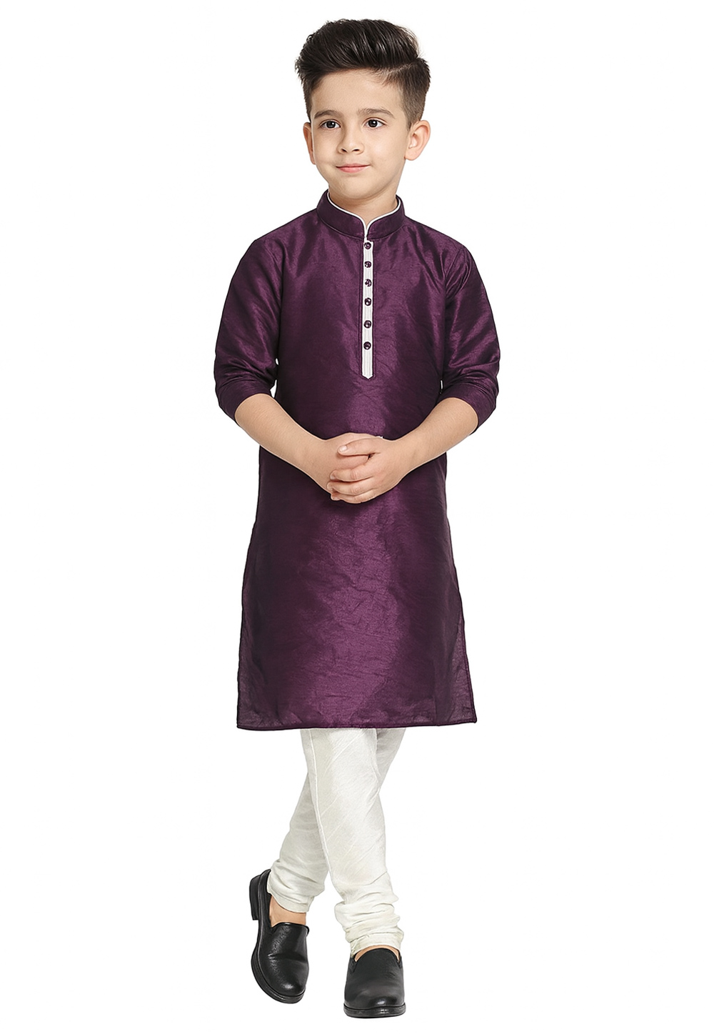 Wine Dupion Silk Kids Kurta Pajama 320853