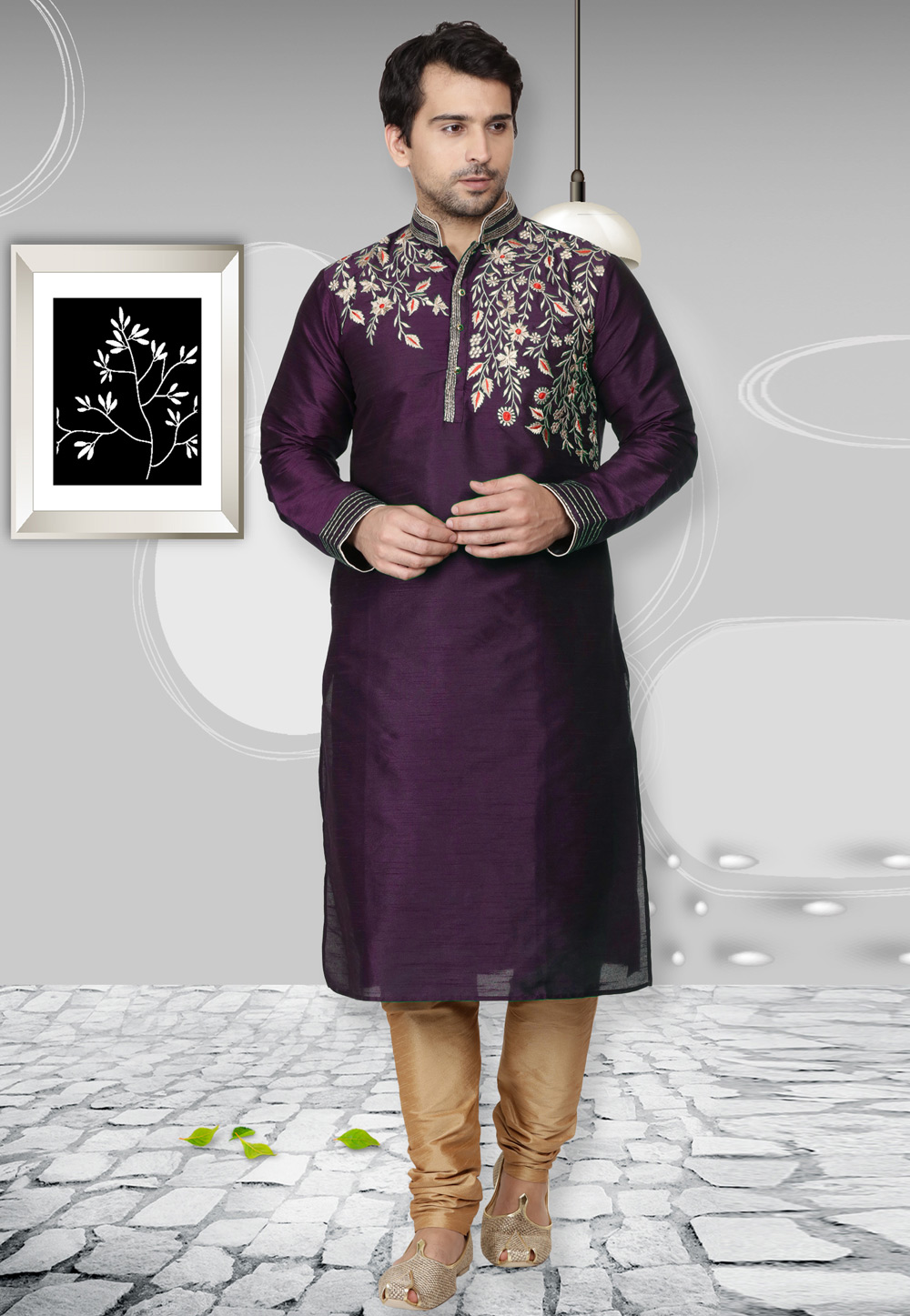 Wine Dupion Silk Kurta Pajama 279433