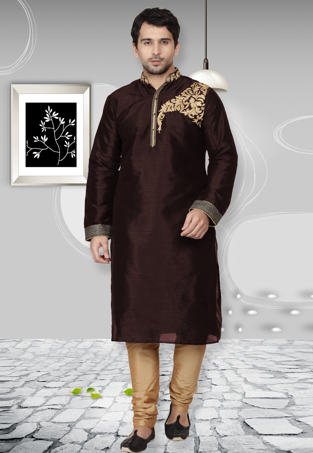 Wine Dupion Silk Kurta Pajama 279439