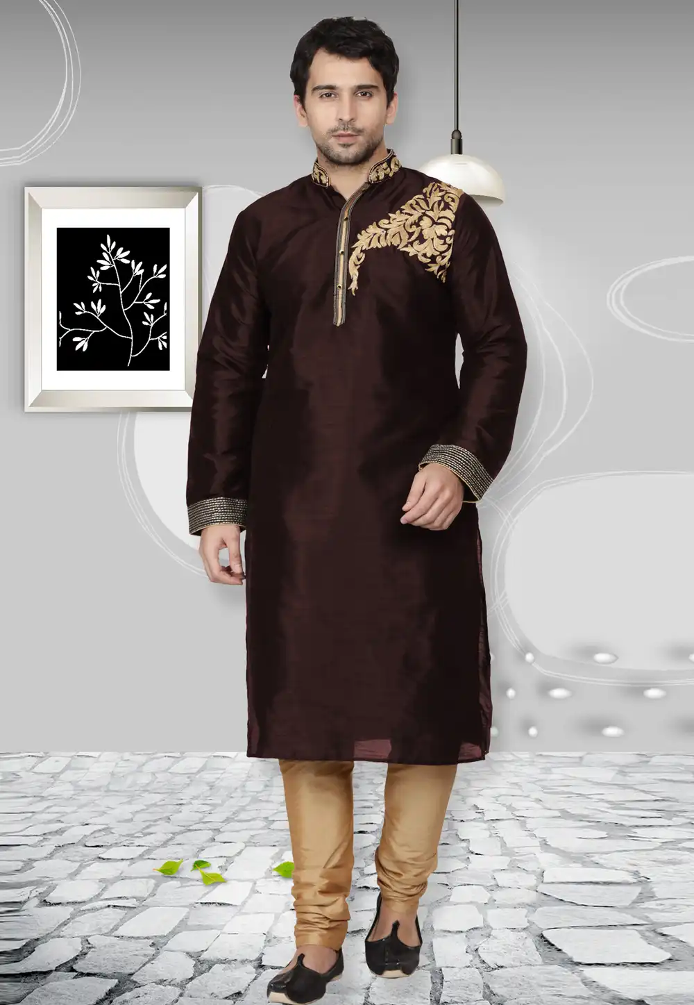 Wine Dupion Silk Kurta Pajama 279439