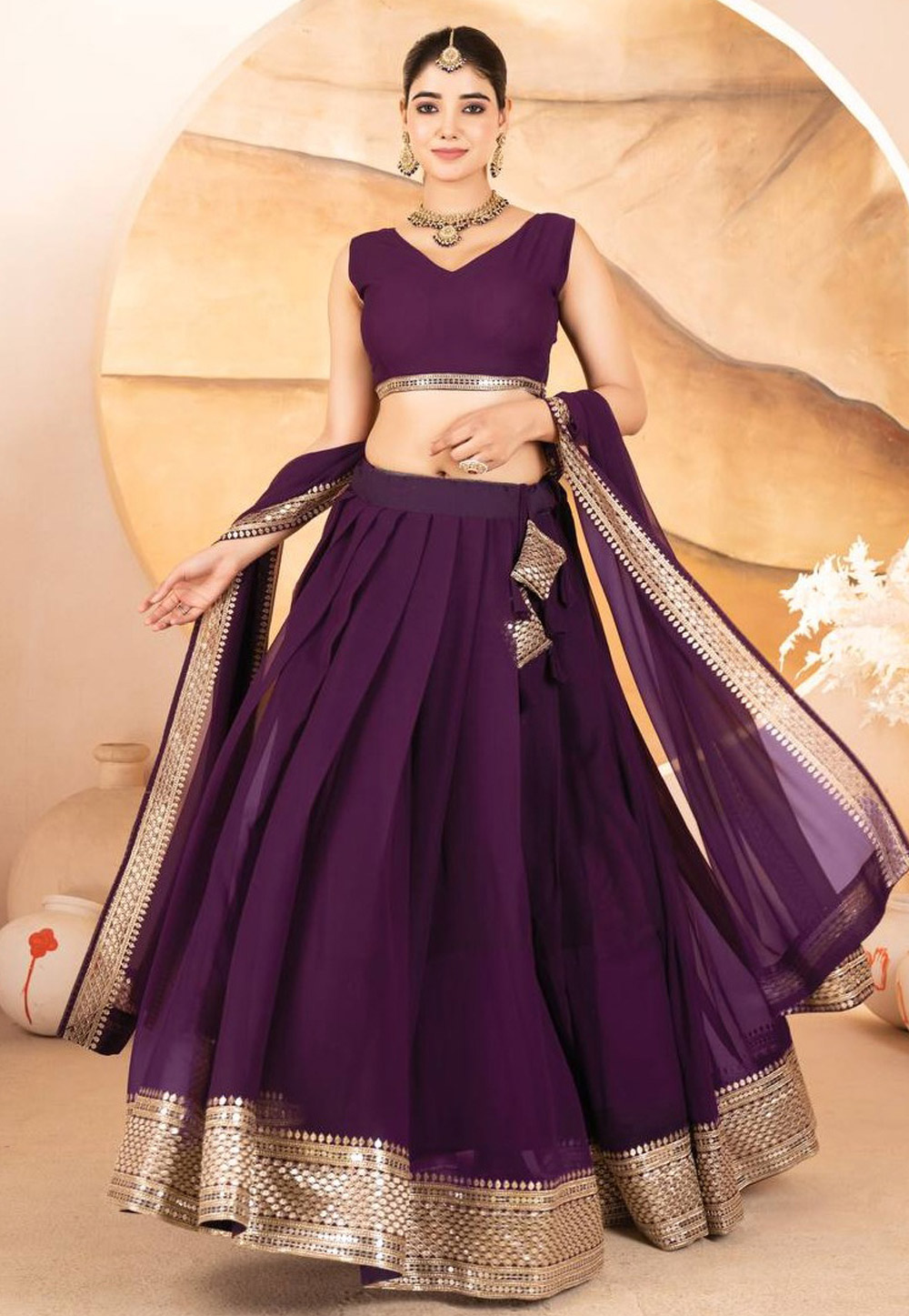 Wine Faux Georgette Lehenga Choli 306608