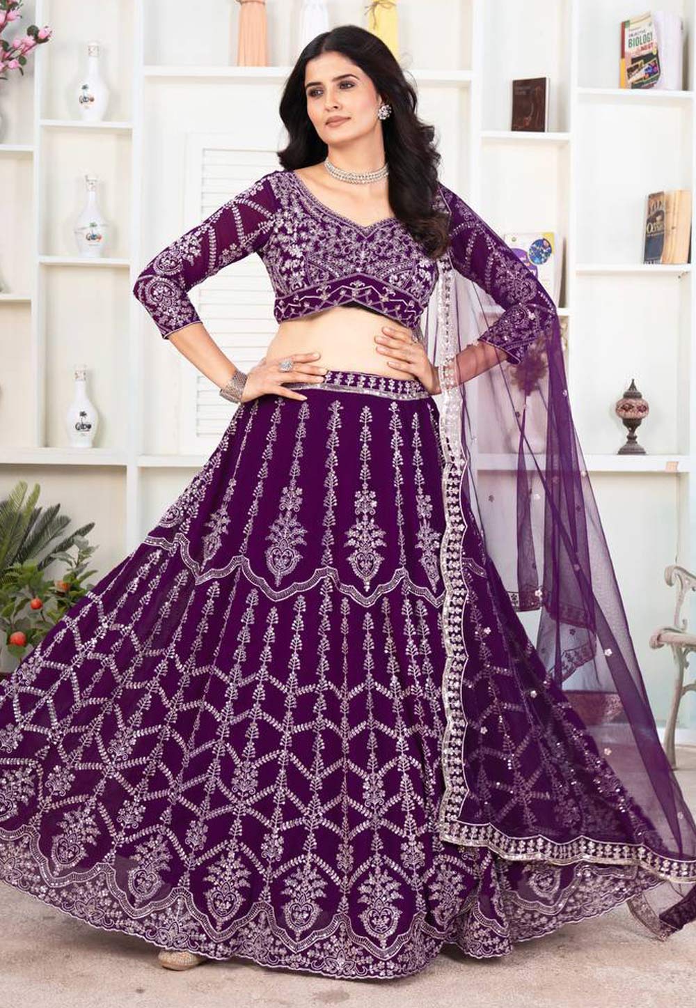 Wine Faux Georgette Lehenga Choli 312577