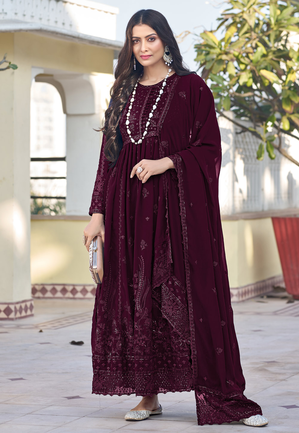 Wine Georgette Anarkali Suit 284242