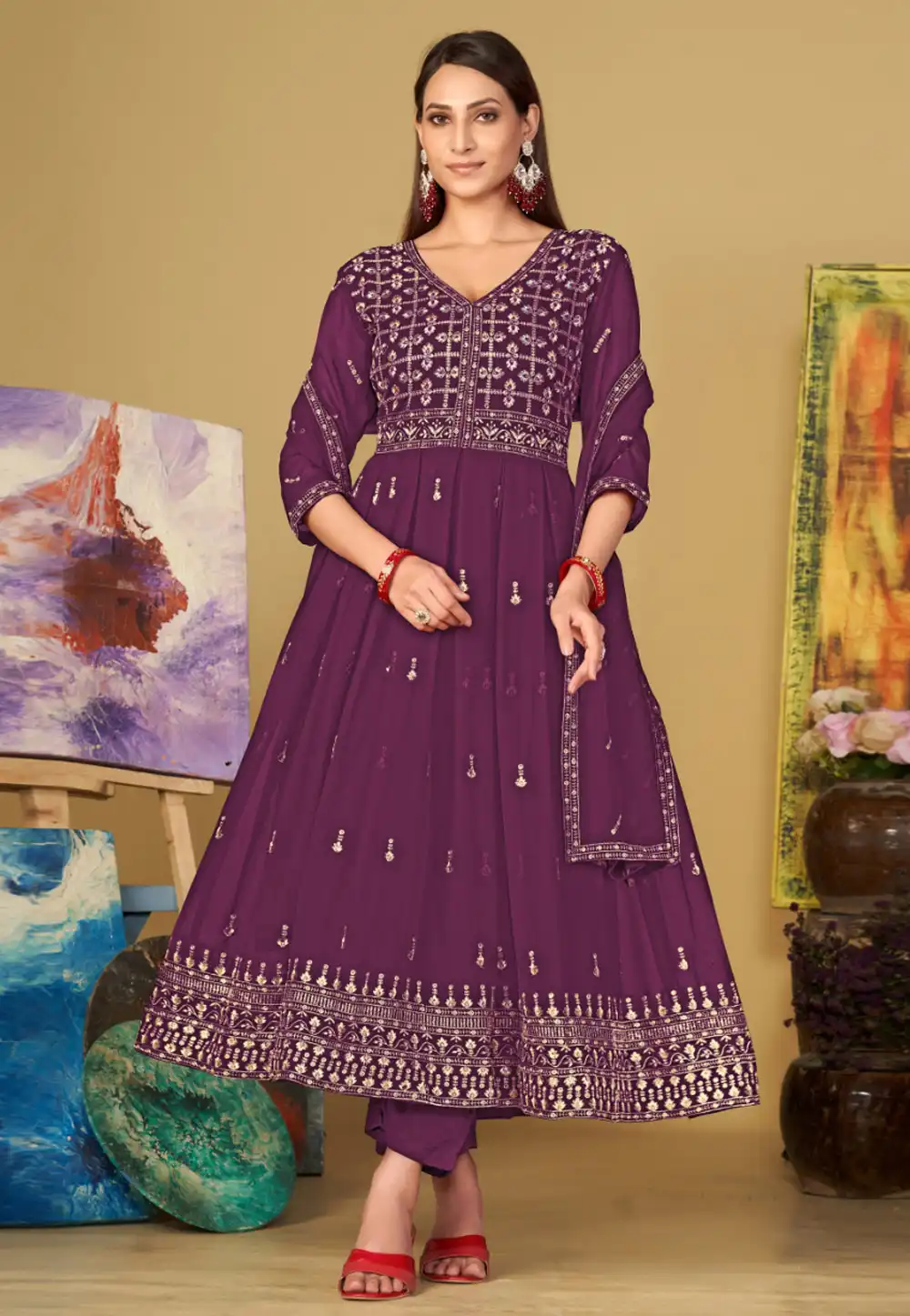 Wine Georgette Anarkali Suit 283499