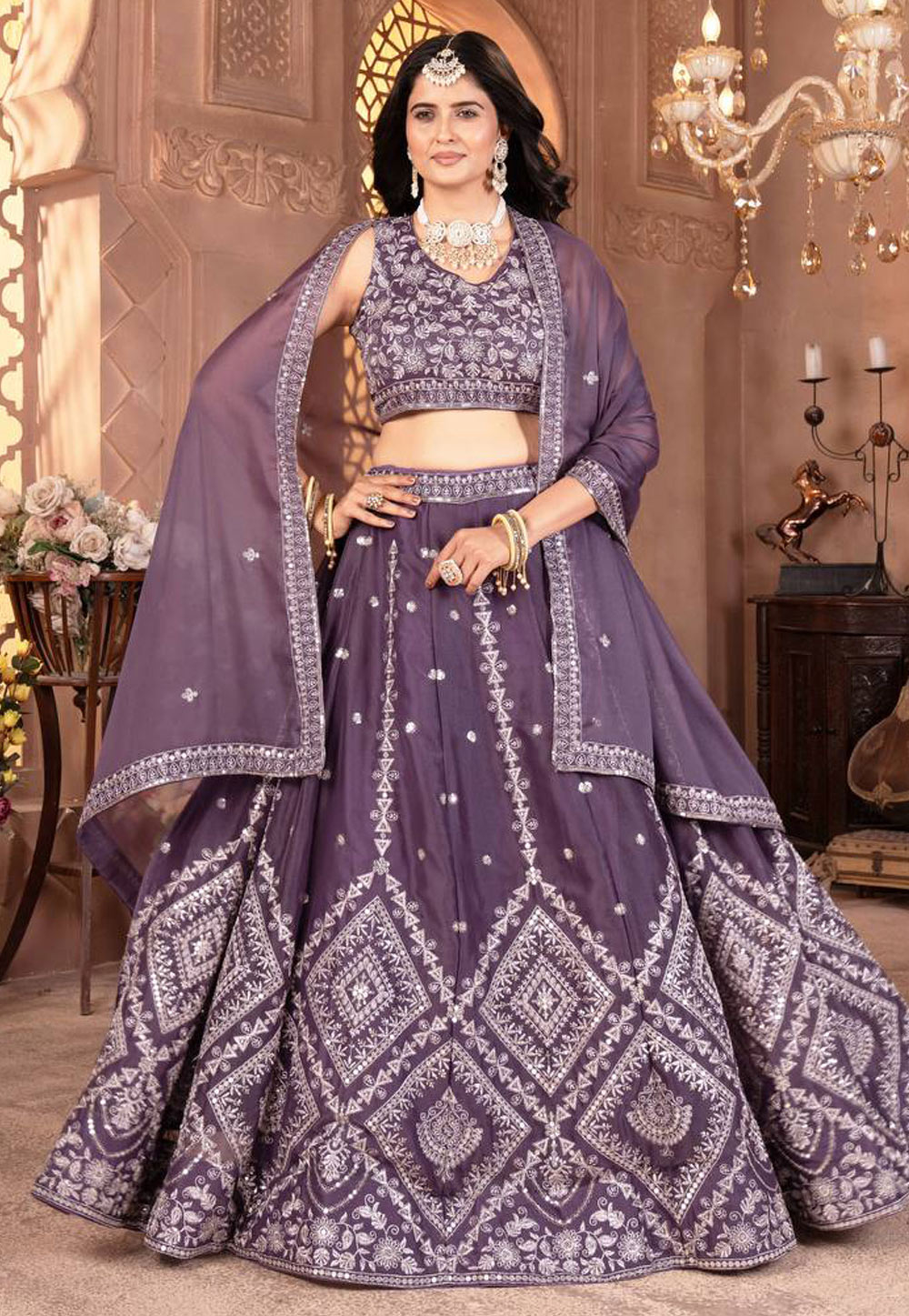 Wine Georgette Circular Lehenga Choli 309949